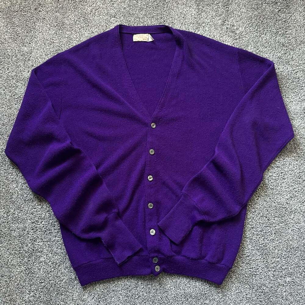 Vintage The Fox Collection Purple Button Cardigan Sweater Made USA X-Tall 48